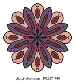 Cute Mandala. Ornamental round doodle flower isolated on white background. Geometric decorative ornament in ethnic oriental style.