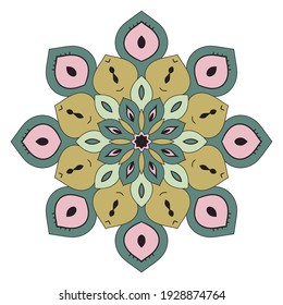 Cute Mandala. Ornamental round doodle flower isolated on white background. Geometric decorative ornament in ethnic oriental style.