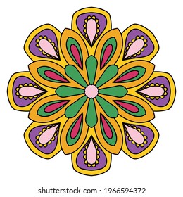 Cute Mandala. Ornamental round doodle flower isolated on white background. Geometric decorative ornament in ethnic oriental style.