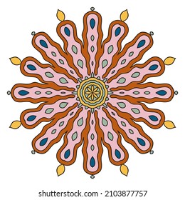 Cute Mandala. Ornamental round doodle flower isolated on white background. Geometric decorative ornament in ethnic oriental style.