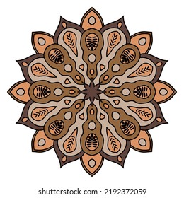 Cute Mandala. Ornamental round doodle flower isolated on white background. Geometric decorative ornament in ethnic oriental style.