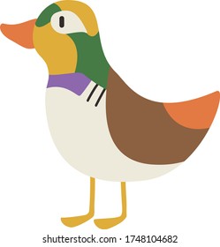 Cute mandarin duck Cartoon, Vector illustration mandarin duck on a white background. Drawing for children