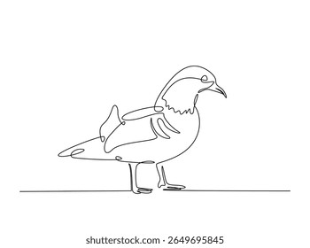 Cute mandarin duck draw in single outline illustration. Continuous line art drawing of mandarin duck.