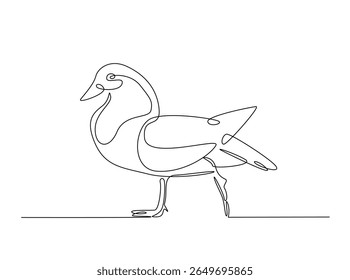 Cute mandarin duck draw in single outline illustration. Continuous line art drawing of mandarin duck.