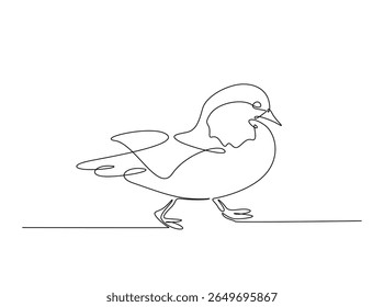 Cute mandarin duck draw in single outline illustration. Continuous line art drawing of mandarin duck.