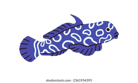 Cute mandarin fish. Exotic tropical sea marine animal, mandarinfish. Small spotted species. Funny ornamental ocean water fauna. Flat vector illustration isolated on white background