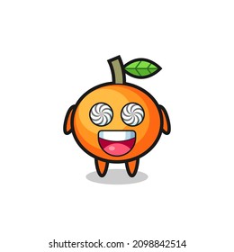 caracter mandarino lindo con ojos hipnotizados, diseño de estilo lindo para camiseta, pegatina, elemento logo
