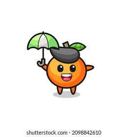 cute mandarin orange illustration holding an umbrella , cute style design for t shirt, sticker, logo element