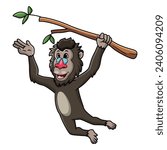 Cute mandrill baboon cartoon on white background