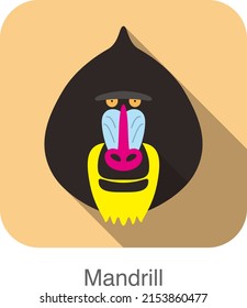 cute mandrill baboon face flat icon design, vector illustration