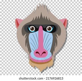 Cute mandrill head in flat cartoon style illustration