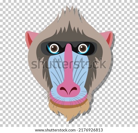 Cute mandrill head in flat cartoon style illustration