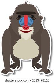 A cute mandrill monkey cartoon animal sticker illustration