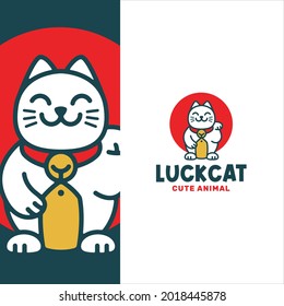 Cute Maneki Neko Cat Logo Template