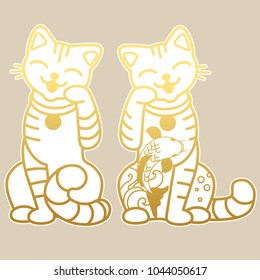 Cute maneki neko cats. Vector illustration in japanese style