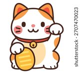 Cute Maneki Neko Lucky Cat Cartoon Illustration