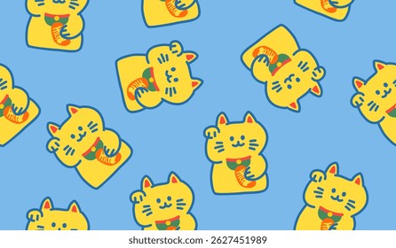 Cute maneki neko lucky cat pattern background vector design