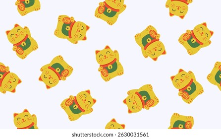 Cute maneki neko lucky cat pattern background vector design