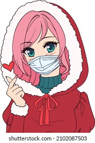 Cute Manga Anime Girl wearing Mask and Red cloths-01