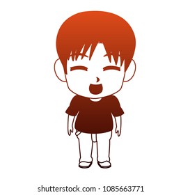 Cute manga boy faceles on red and orange lines