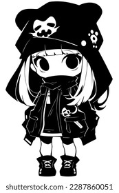 cute manga girl in black over white