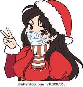 Cute Manga Japanese Anime Girl wearing Mask and Red cloths