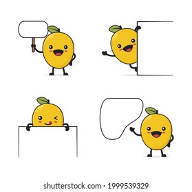 cute mango cartoon. and a blank board, isolated on a white background