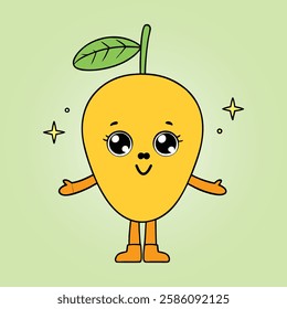 Cute Mango Cartoon Character with a happy face