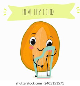Cute mango cartoon characters with different activities. Flat vector illustration, funny fruits. Organic food.