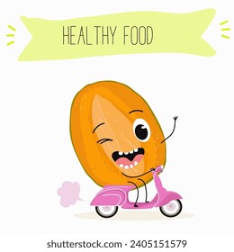 Cute mango cartoon characters with different activities. Flat vector illustration, funny fruits. Organic food.