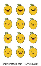 cute mango cartoon. with different facial expressions isolated on a white background