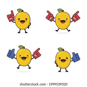 cute mango cartoon. and foaming fingers, with the number one best fruit concept