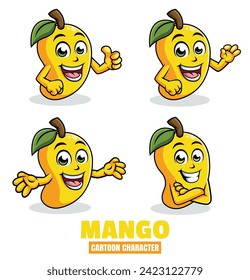 Cute Mango Cartoon mascota personaje ilustración vector conjunto en diferentes poses