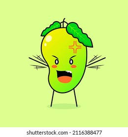 cute mango character with angry expression. green and orange. suitable for emoticon, logo, mascot. both hands raised and mouth open