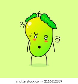 cute mango character with confused expression. green and orange. suitable for emoticon, logo, mascot