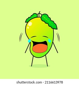cute mango character with crying expression. green and orange. suitable for emoticon, logo, mascot