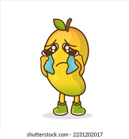 Cute mango character crying. Fruit character icon concept isolated.