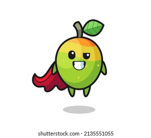 the cute mango character as a flying superhero , cute style design for t shirt, sticker, logo element