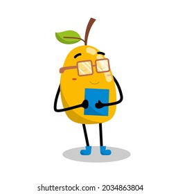 cute mango character holding a book illustration