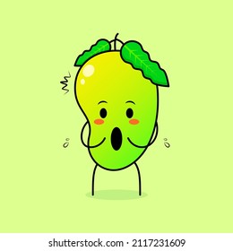 cute mango character with impressed expression and mouth open. green and orange. suitable for emoticon, logo, mascot and icon