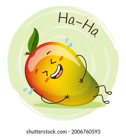 Cute mango character laughs . Emoji stickers with mango.