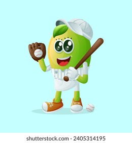 Cute mango character playing baseball. Perfect for kids, merchandise and sticker, banner promotion or blog
