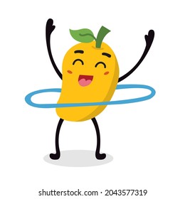 cute mango character playing hula hoop illustration design