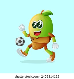 Personaje de mango lindo jugando al fútbol. Perfecto para niños, mercadería y pegatinas, promoción de banners o blog
