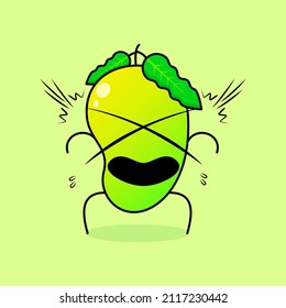 cute mango character with shocked expression and mouth open. green and orange. suitable for emoticon, logo, mascot and icon