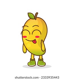 El personaje de mango se burla y saca la lengua. ojos cerrados lengua de emoji