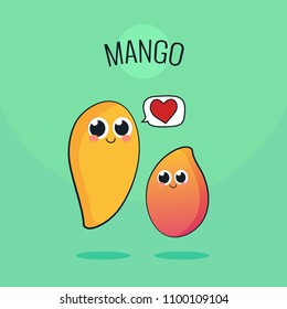 Cute Mango Fruit Character. Cartoon vintage vector illustration. Raw vegan concept