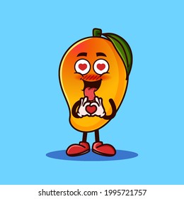 Cute Mango fruit character with love emote. Fruit character icon concept isolated. flat cartoon style Premium Vector