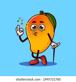 Cute Mango Frucht Charakter okay Geste und Pfeifen. Konzept des Fruchtzeichens einzeln. Premium-Vektorgrafik im flachen Cartoon-Stil
