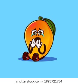 Cute Mango fruit character sitting and crying. Fruit character icon concept isolated. flat cartoon style Premium Vector